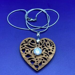 Latticework Heart Pendant w/8mm Cubic Zirconia CZ - Handmade in USA